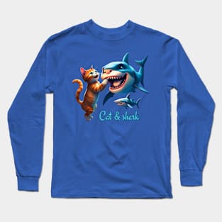 Cute  Cat play with a funny shark Long Sleeve T-Shirt